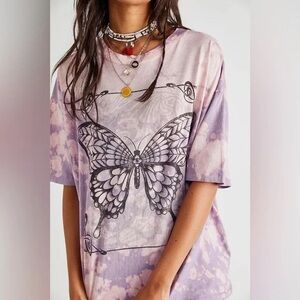 Free people washed butterfly graphic tee in purple